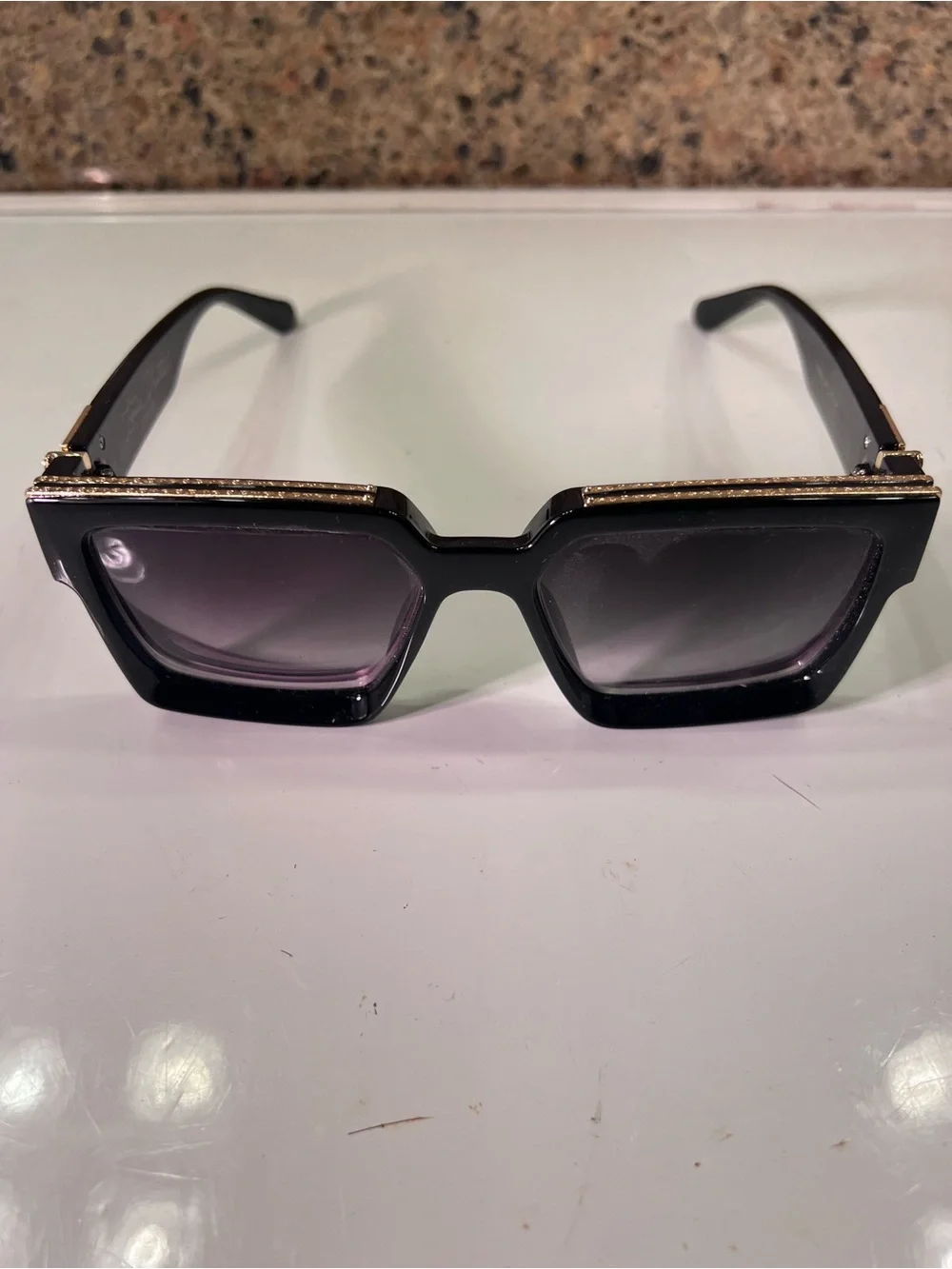 Unisex Louis Vuitton Eyeglasses Black Frame with Gold Accent Chain Detail